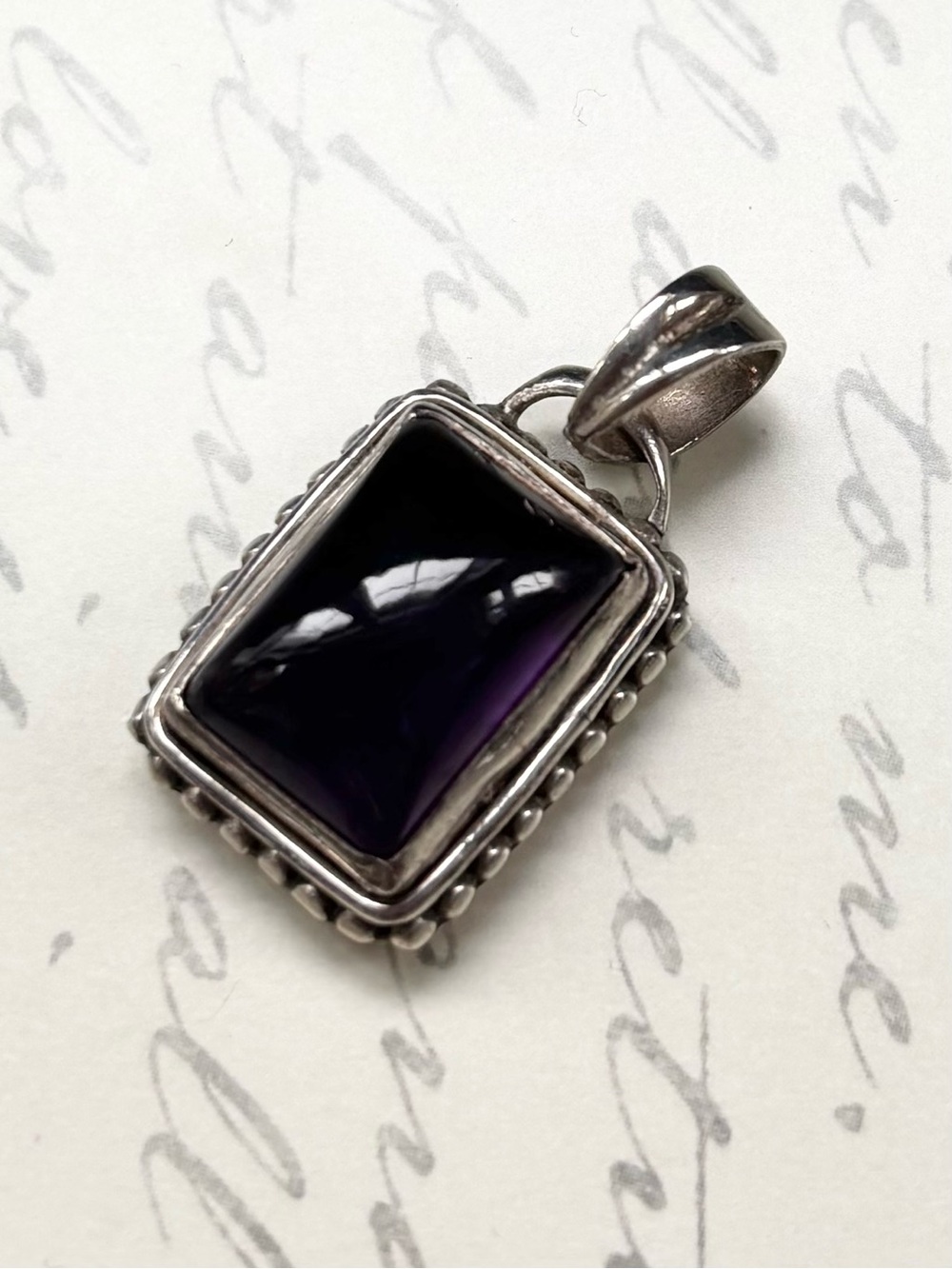 Vintage Sterling Silver Rectangular Amethyst Pendant Necklace